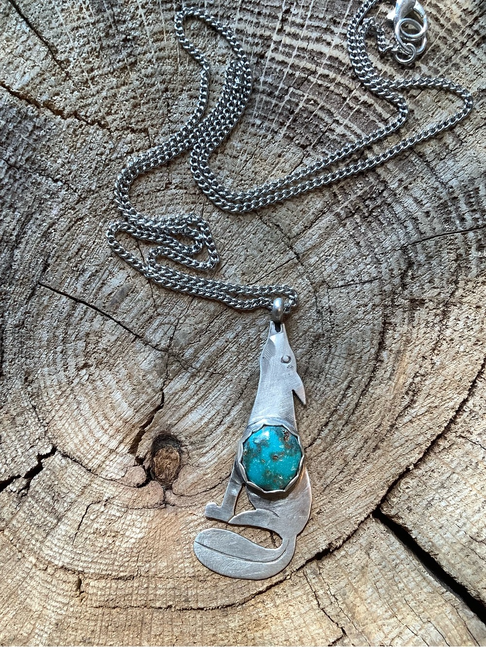 Handcrafted Fox Pendant Necklace with Turquoise Stone